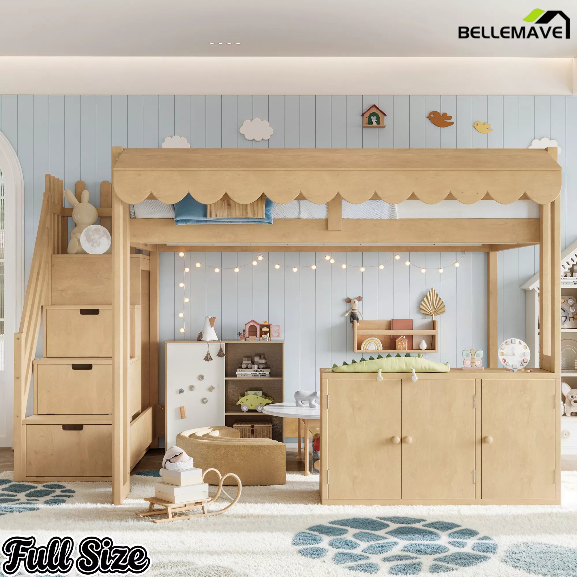 full size solid wood loft bed with playhouse design