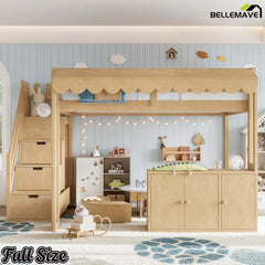 full size solid wood loft bed with playhouse design