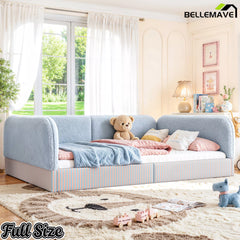 Bellemave® Montessori Floor Bed for Kids, Upholstered Teddy Fleece Low Profile Platform Bed with Side Guardrails