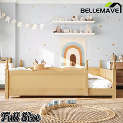 Bellemave® Floor Bed with Bookshelf & Safety Guardrails for Kids, Wooden Montessori Bed Frame with Childlike Design for Girls Boys Bellemave®