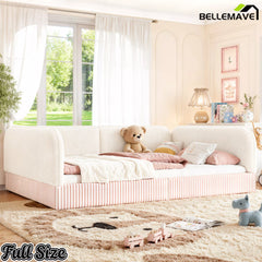 Bellemave® Montessori Floor Bed for Kids, Upholstered Teddy Fleece Low Profile Platform Bed with Side Guardrails