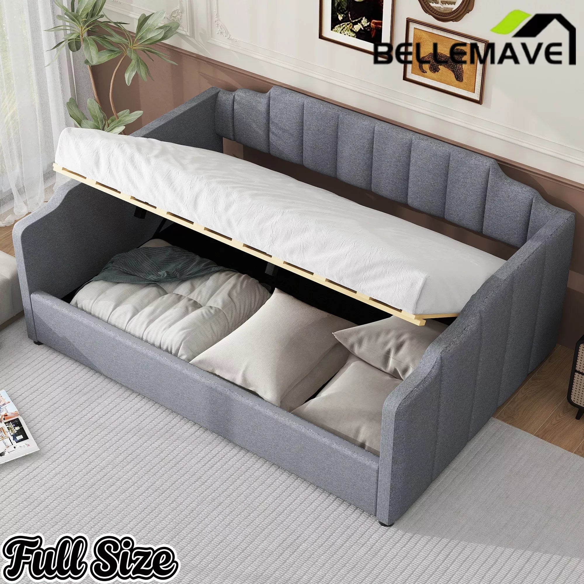 Bellemave® Full Size Upholstered Daybed for Bedroom,Guest Room,Lift Up Storage Bedframe with Wood Slat Support Bellemave®