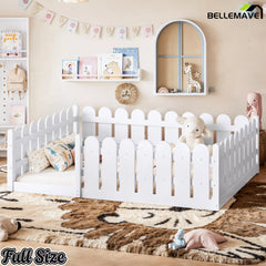 Bellemave® Solid Wood Montessori Floor Bed with Fence Guardrails, Low Profile Kids Floor Bed Frame