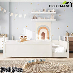 Bellemave® Floor Bed with Bookshelf & Safety Guardrails for Kids, Wooden Montessori Bed Frame with Childlike Design for Girls Boys Bellemave®