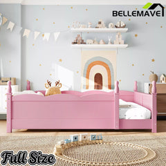 Bellemave® Floor Bed with Bookshelf & Safety Guardrails for Kids, Wooden Montessori Bed Frame with Childlike Design for Girls Boys Bellemave®
