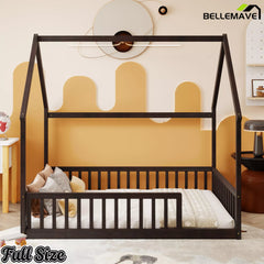 Bellemave® espresso dark wood full house floor bed frame