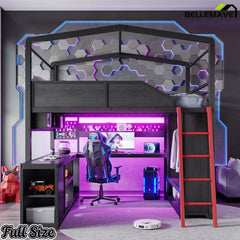 Full Size Metal House Loft Bed with Desk