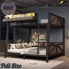 Bellemave® Heavy Duty Metal Bunk Bed Frame with Storage Shelves, LED Lights & USB Ports, Black Bellemave®