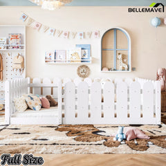 Bellemave® Solid Wood Montessori Floor Bed with Fence Guardrails, Low Profile Kids Floor Bed Frame