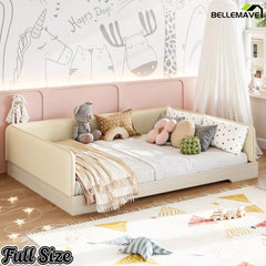 Bellemave® Upholstered Montessori Floor Bed with Removable Guardrails, Faux Leather Low Profile Platform Bed