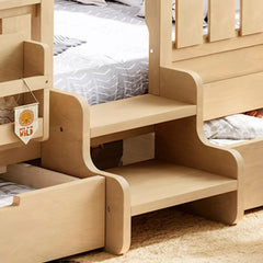 Bellemave® Kids Twin Size Montessori Bed Frame with Built-in Storage Shelves and Drawers, Floor Bed with Staircase and Full-Length High Rails,for Boys, Girls, Wood,Easy Assemble Bellemave®