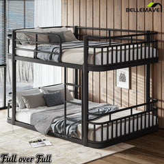 full bunk bed with metal ladder and guardrails