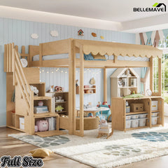 full size kids loft bed with storage stairs