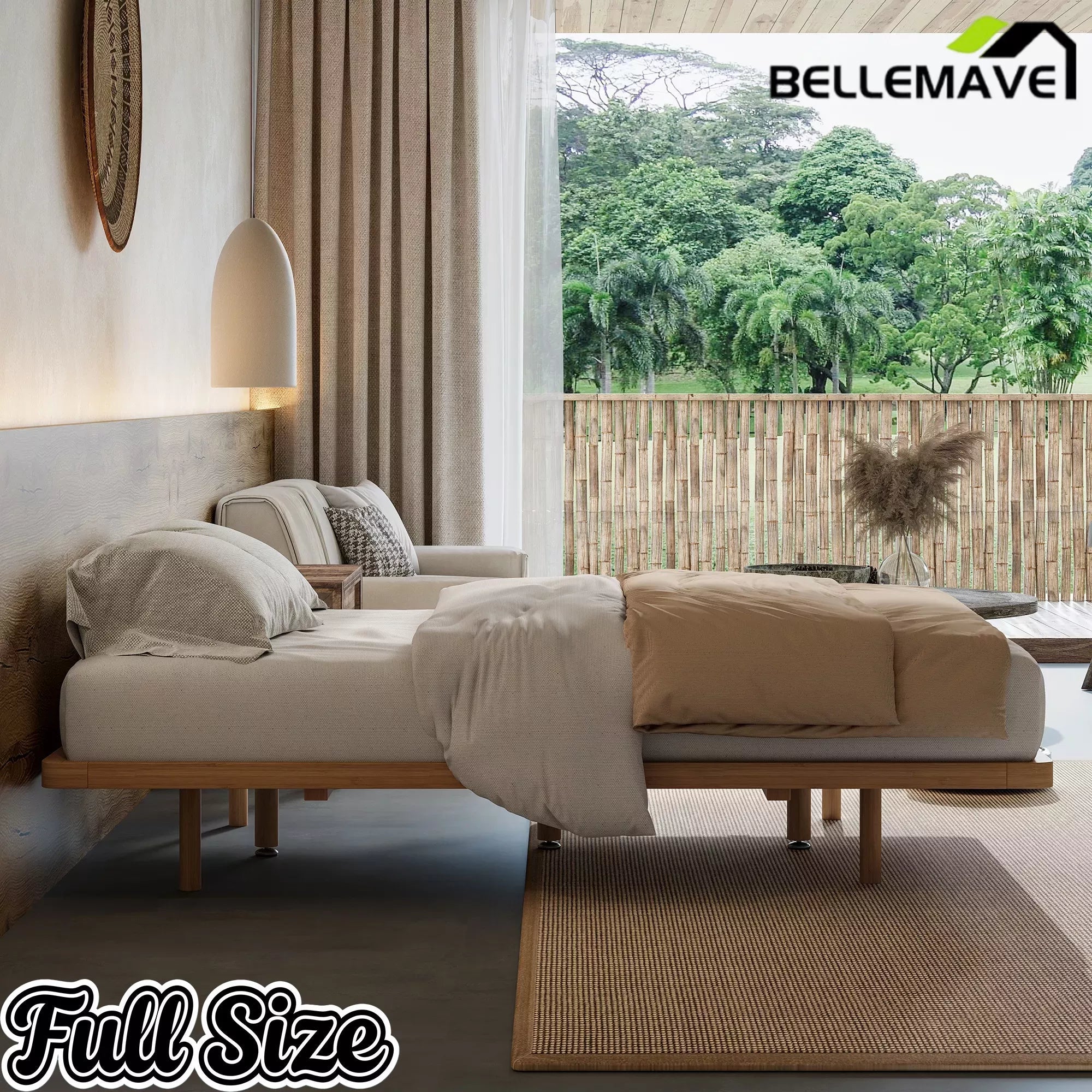 Bellemave® Platform Bed Frame, Solid Bamboo Floating Bed with Wood Slats Support for Bedroom, Guest Rooms, Apartments Bellemave®