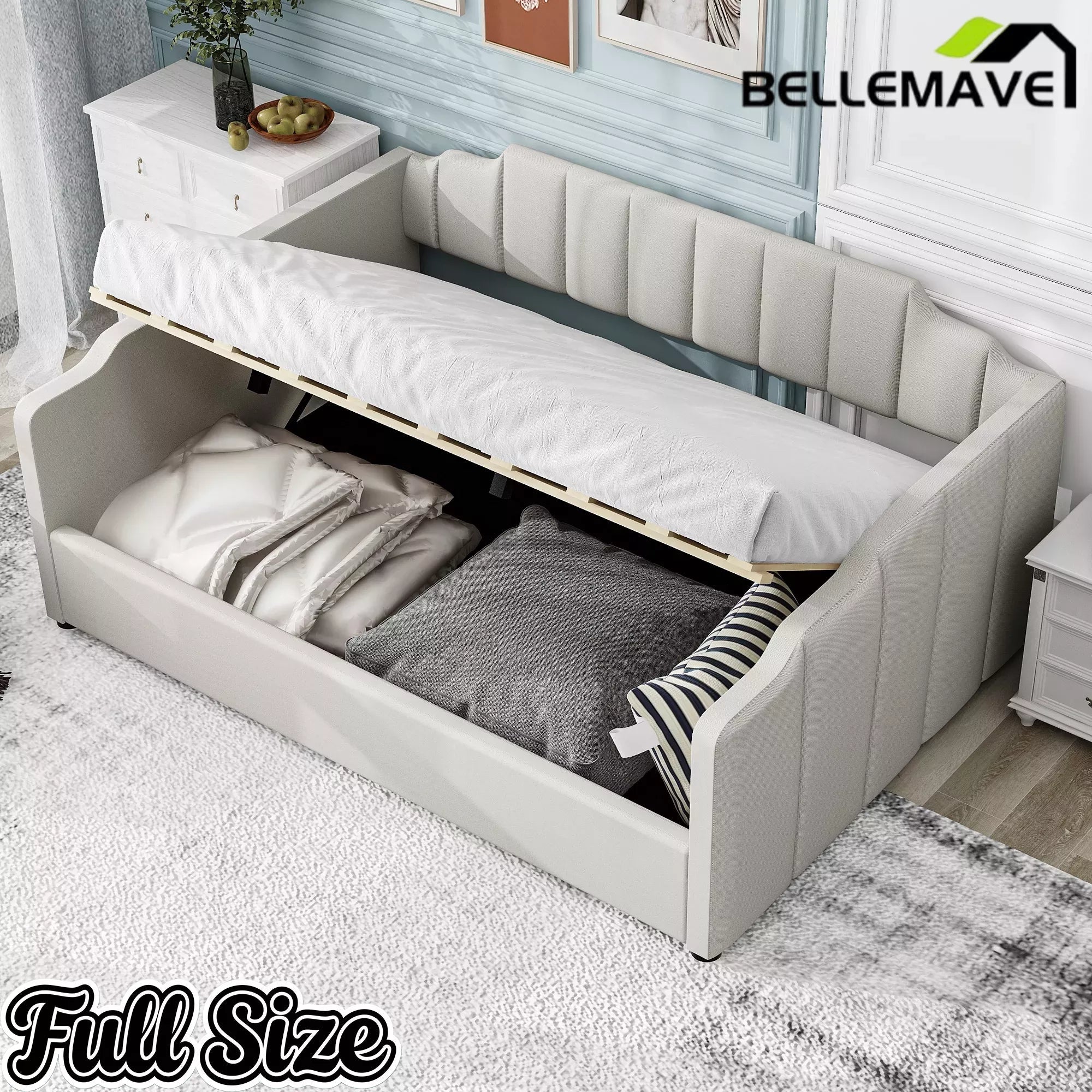 Bellemave® Full Size Upholstered Daybed for Bedroom,Guest Room,Lift Up Storage Bedframe with Wood Slat Support Bellemave®