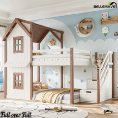 Full over full kids bunk bed with storage staircase design
