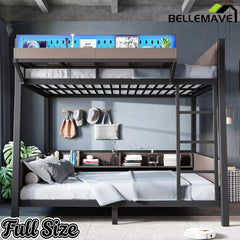 Bellemave® Heavy Duty Metal Bunk Bed Frame with Storage Shelves, LED Lights & USB Ports, Black Bellemave®