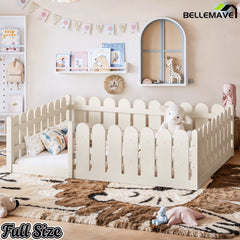 Bellemave® Solid Wood Montessori Floor Bed with Fence Guardrails, Low Profile Kids Floor Bed Frame