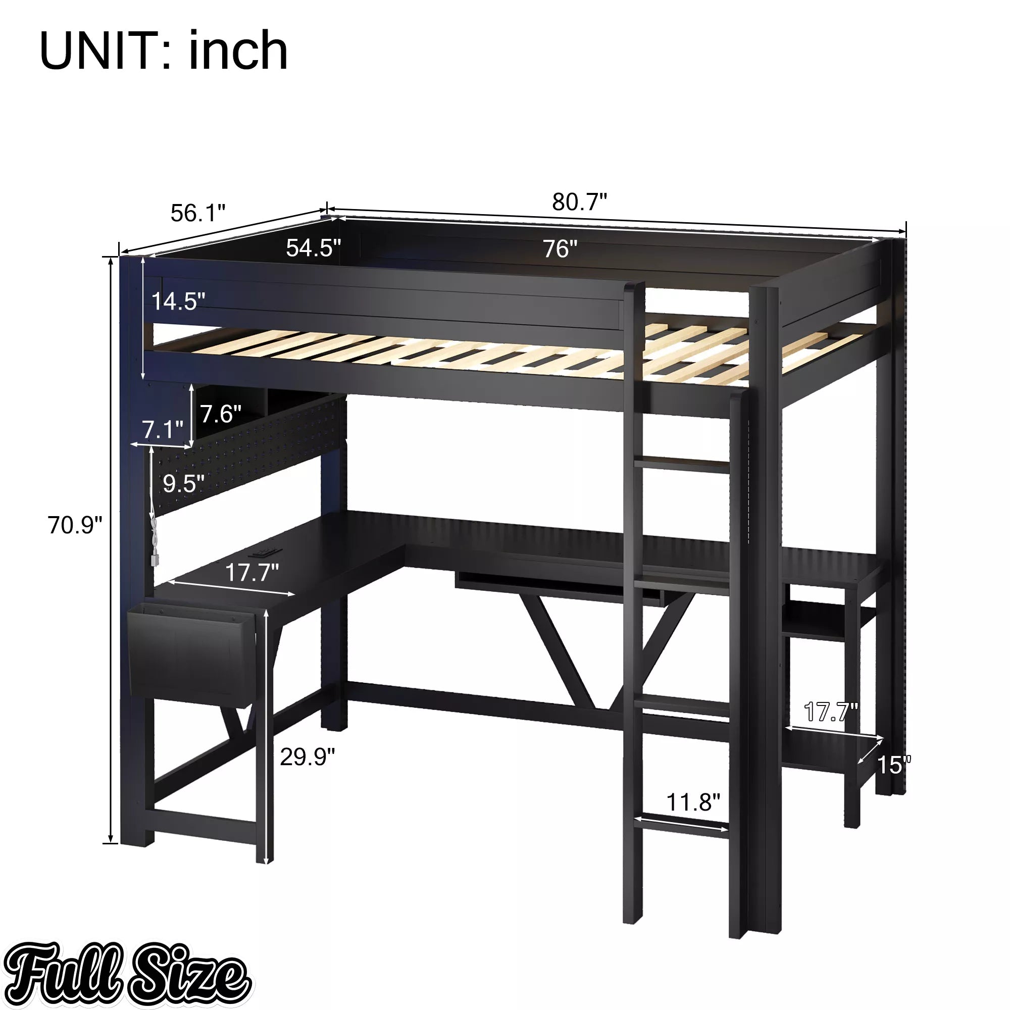 full size gaming loft bed dimensions and measurements