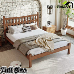 Bellemave® Bamboo Platform Bed with Diamond-shaped headboard, Solid Bamboo-made Bed Frame with Support Slats, for Bedroom, Guest Rooms, Brown Bellemave®