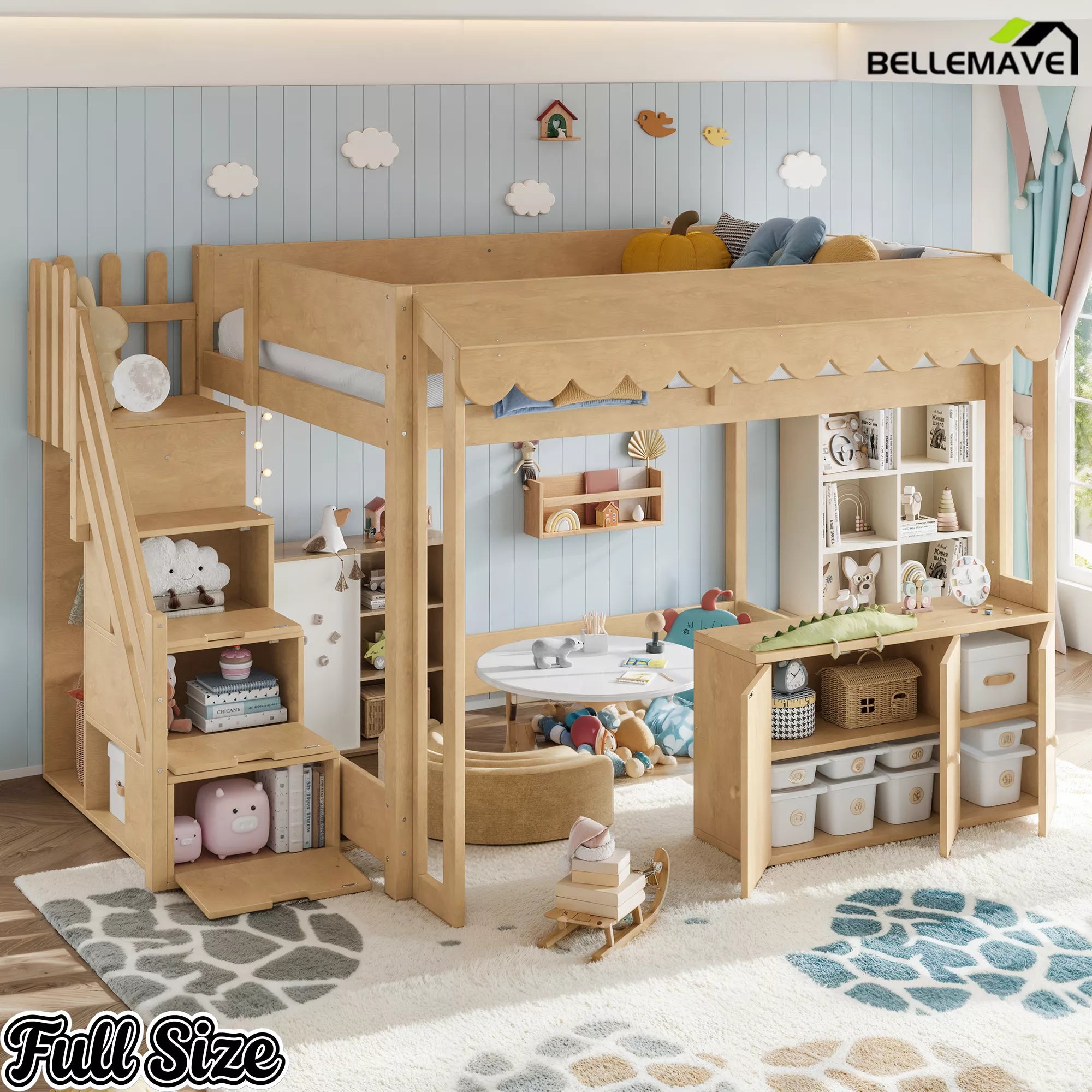 full size kids loft bed with storage and play area