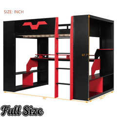 Bellemave® Full Size Loft Bed with Desk & Storage Shelves, Charging Station, RGB Lights & Cable Management, Space-Saving Wood Gaming Loft Bed, Noise-Free Bellemave®