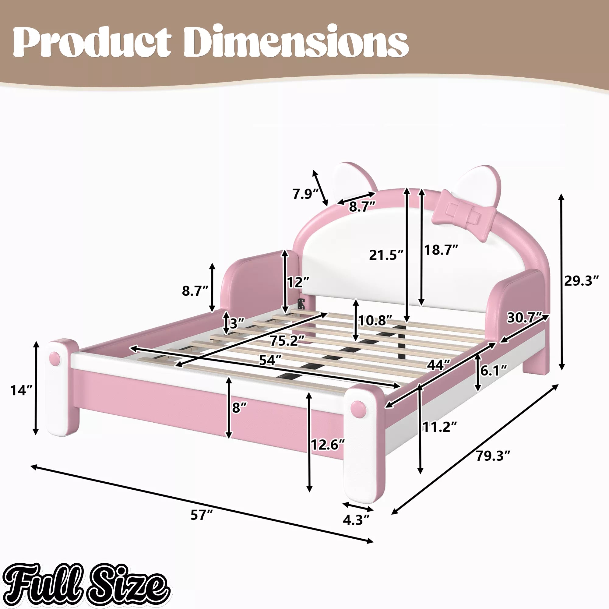 Full Size Cat Shaped Upholstered Platform Bed Dimensions