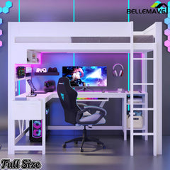 gaming loft bed frame with storage shelves and ladder
