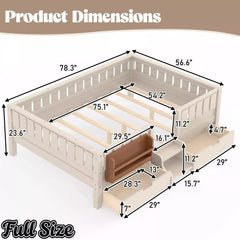Bellemave® Montessori Bed with Stairs, Rails & Slats, Montessori Floor Bed with Bookshelf & 2 Storage Drawers for Girls & Boys Bellemave®