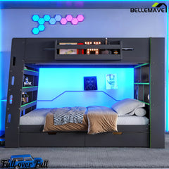 full over full bunk bed with modern LED lighting design