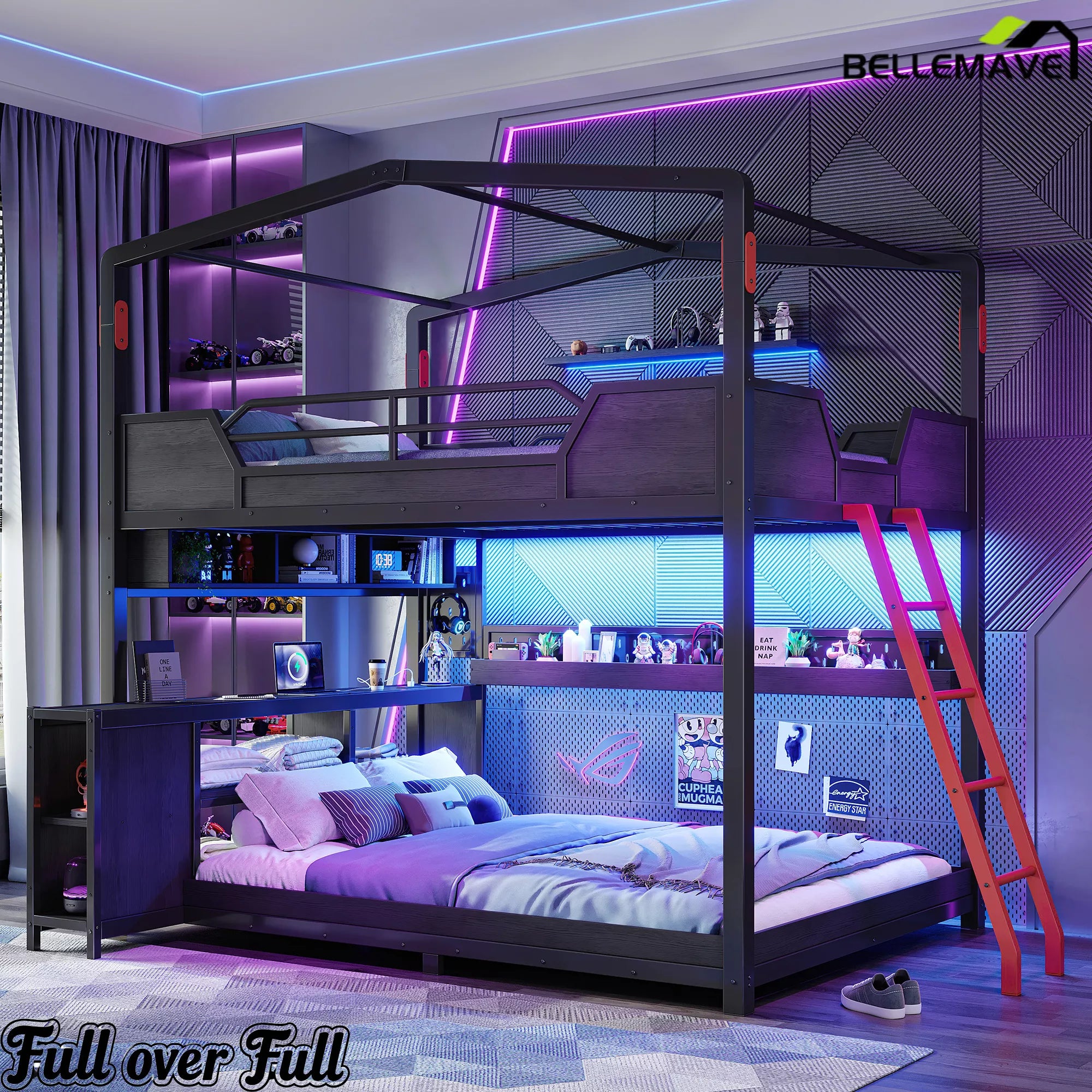 House shaped gaming bunk bed bedroom scene