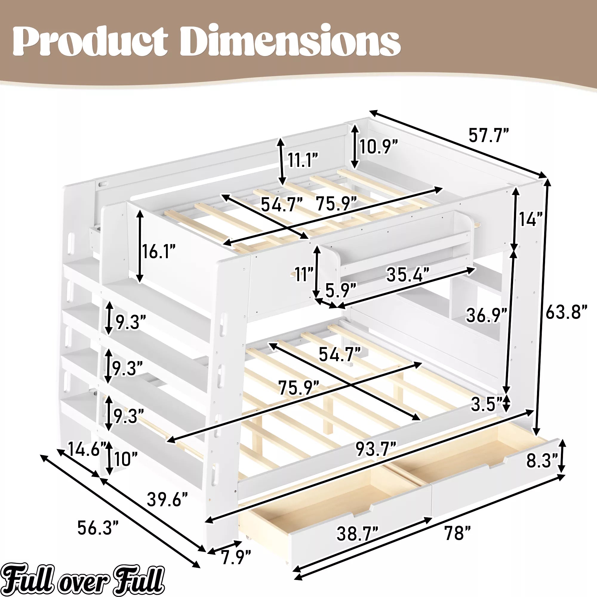 full over full bunk bed dimensions and product measurements