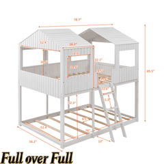 Bellemave® House Bunk Bed with Roof & Window, Full Over Full Floor Bunk Bed with Ladder & Guardrails for Kids, No Box Spring Needed Bellemave®