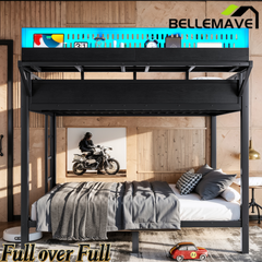 Bellemave® Metal Bunk Bed with Storage Shelves & Pegboard, Bunk Bed Frame with USB Ports & LED Lights for Teens and Adults Bellemave®