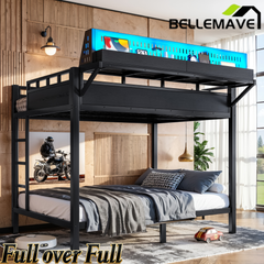 Bellemave® Metal Bunk Bed with Storage Shelves & Pegboard, Bunk Bed Frame with USB Ports & LED Lights for Teens and Adults Bellemave®