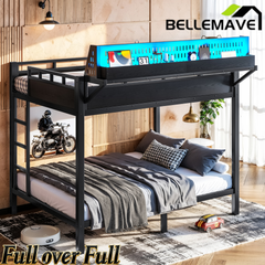 Bellemave® Metal Bunk Bed with Storage Shelves & Pegboard, Bunk Bed Frame with USB Ports & LED Lights for Teens and Adults Bellemave®