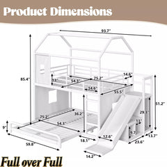 Bellemave® Twin over Full Bunk Bed for Small Room - Metal House Shaped Playhouse with Slide, LED Lights & Privacy Curtain, Kids Space-Saving Storage Bed Bellemave®