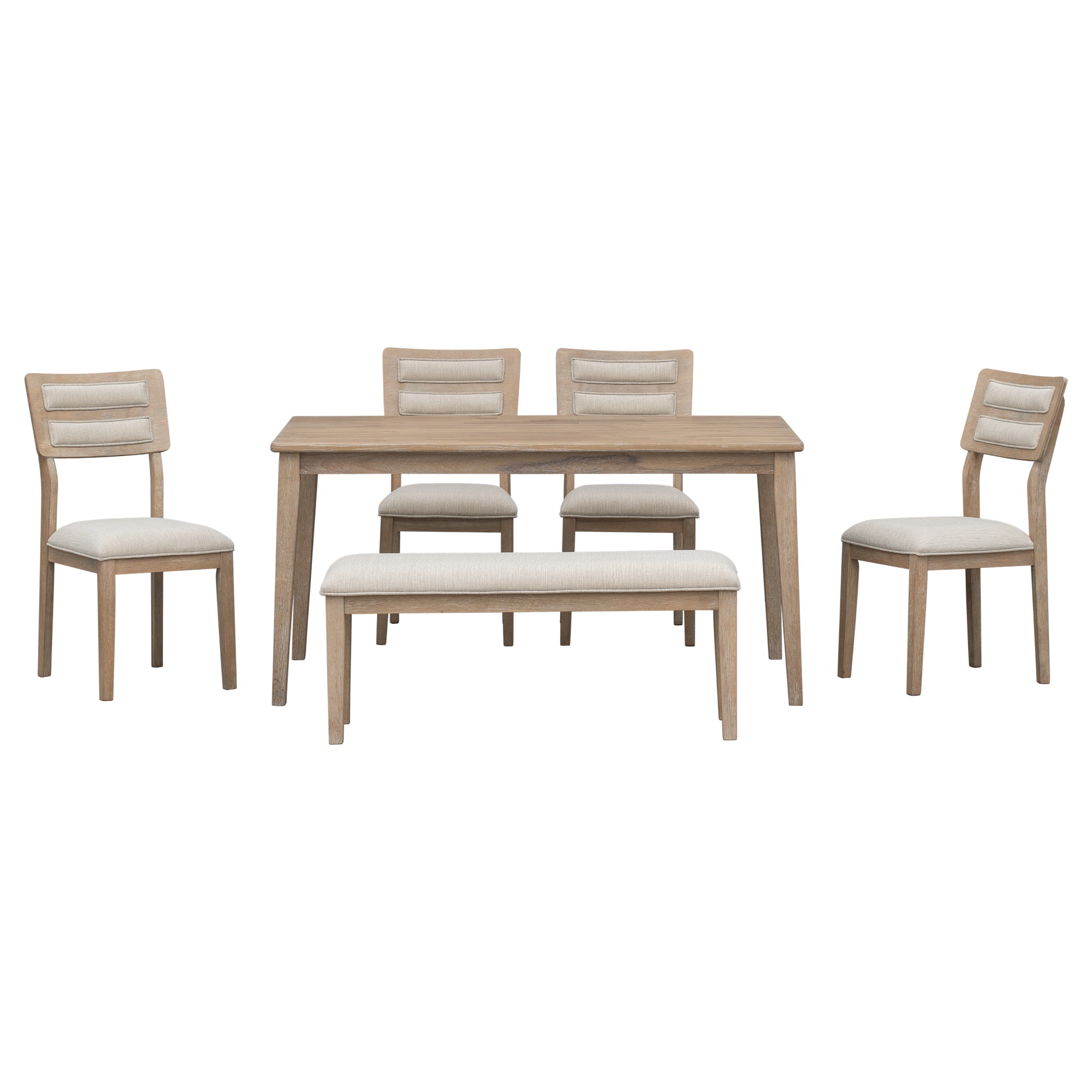 Bellemave 6-Piece Classic and Traditional Style Dining Set, Includes Dining Table, 4 Upholstered Chairs & Bench Bellemave