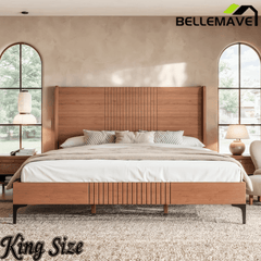 Bellemave® Solid Bamboo Platform Bed, Mid-Century Modern Bed Frame with Headboard, Round Corner Design Bellemave®