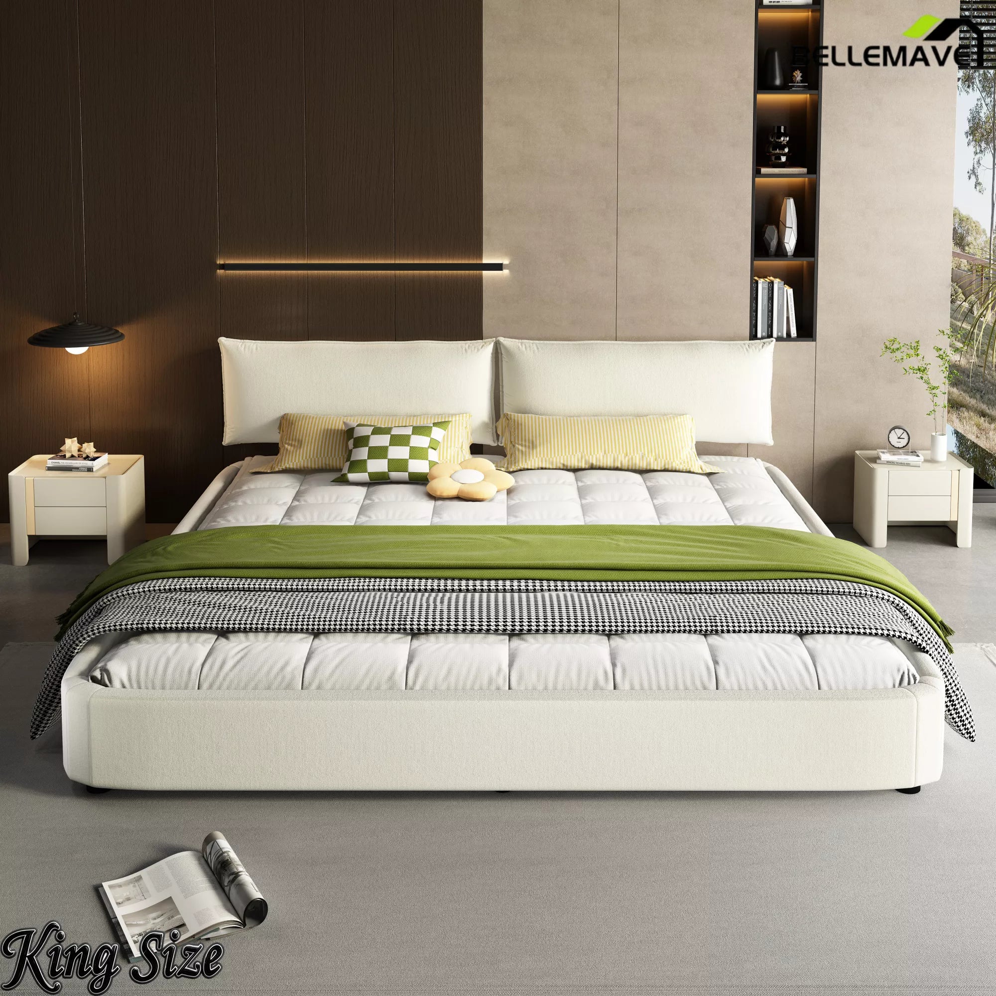 White Chenille Upholstered Cloud Bed Frame