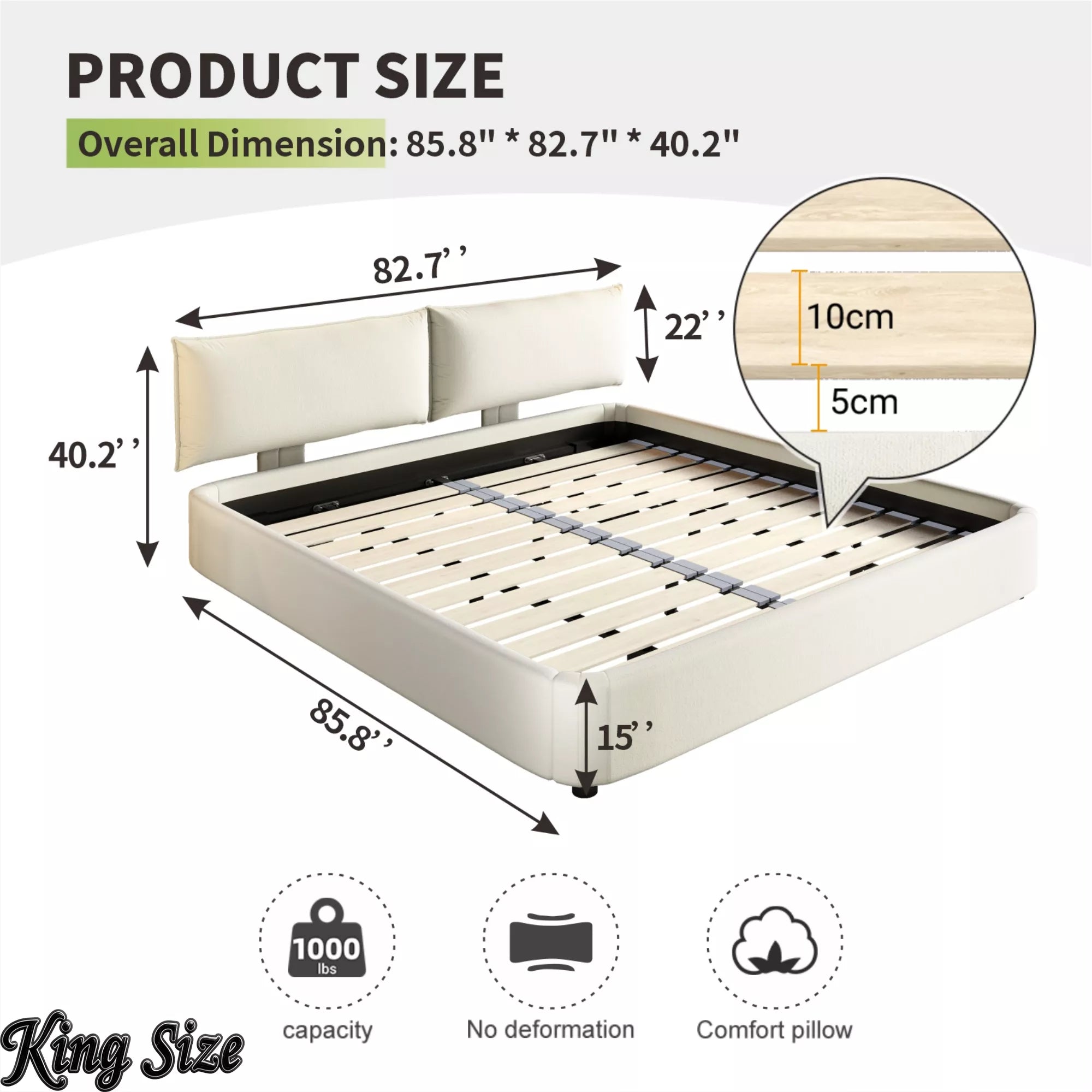 White King Size Cloud Bed Frame Dimensions