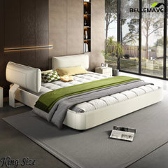 White Upholstered Platform Bed Side Angle View
