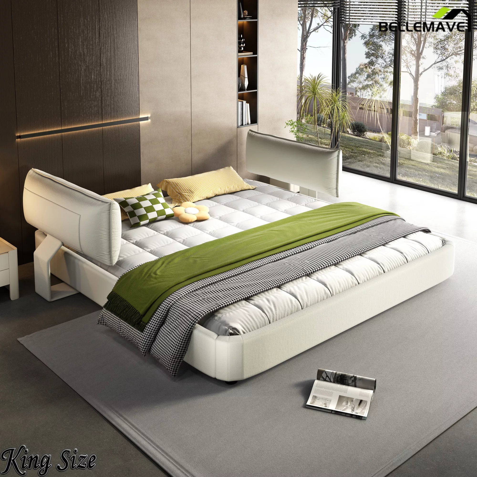 White Cloud Bed Frame with Movable Headboard