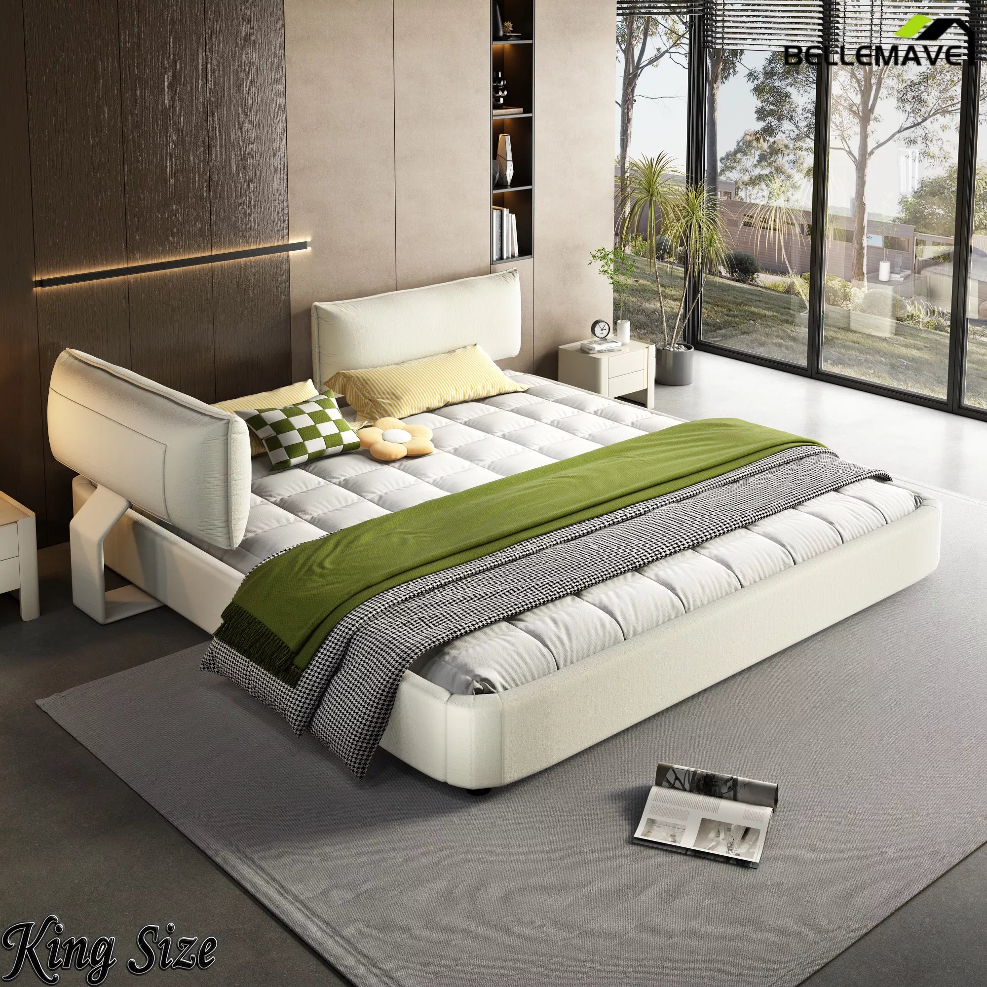 White Upholstered Cloud Bed Frame Lifestyle View