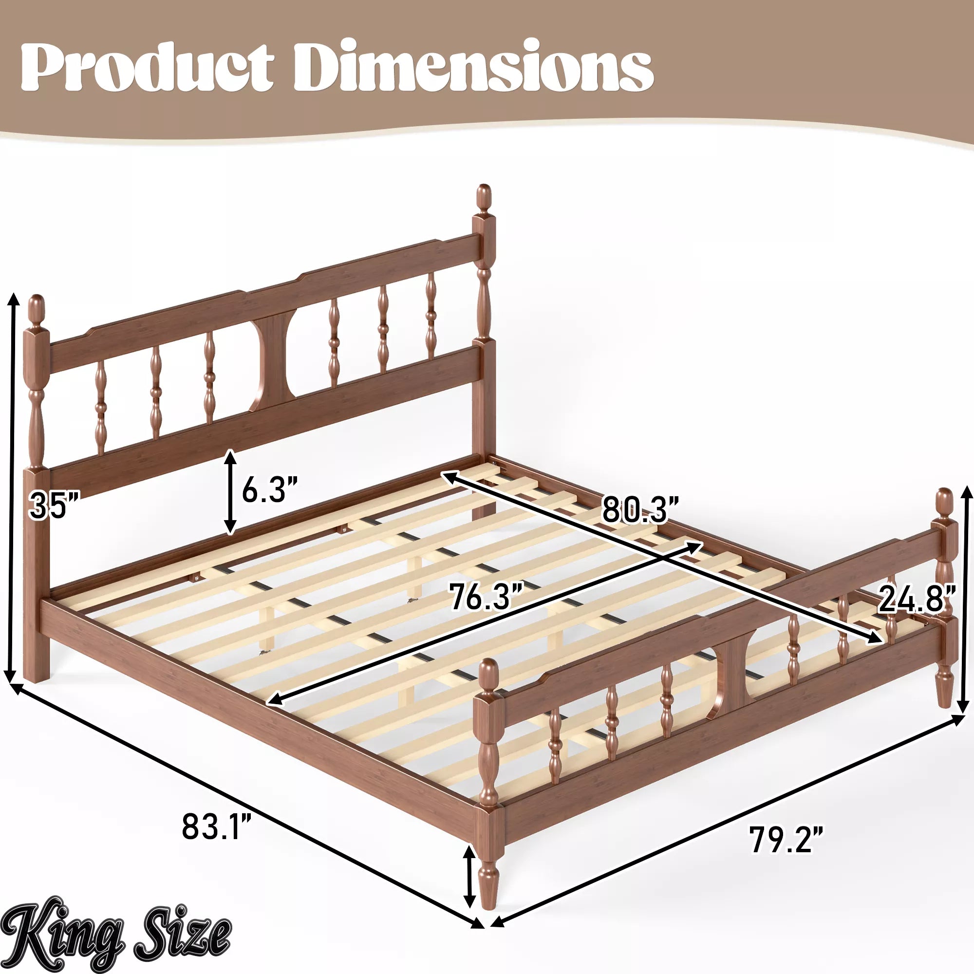 King size bamboo platform bed dimensions