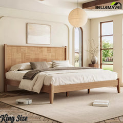 King Size Bamboo Platform Bed with Headboard Bedroom Scene