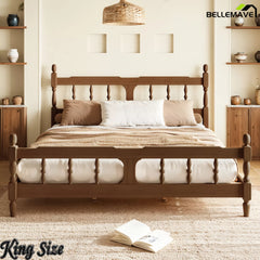 King bamboo platform bed with square cutout headboard