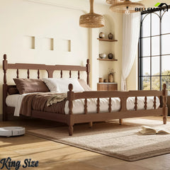 King size solid bamboo bed frame in bedroom