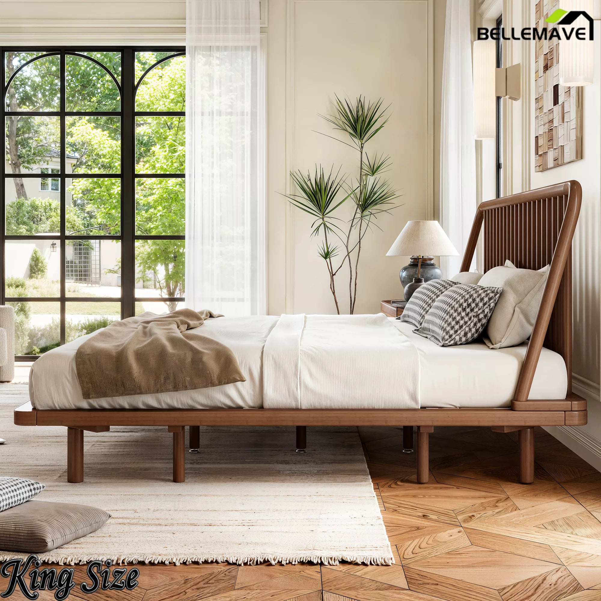 King Brown Bamboo Platform Bed Bedroom Setup