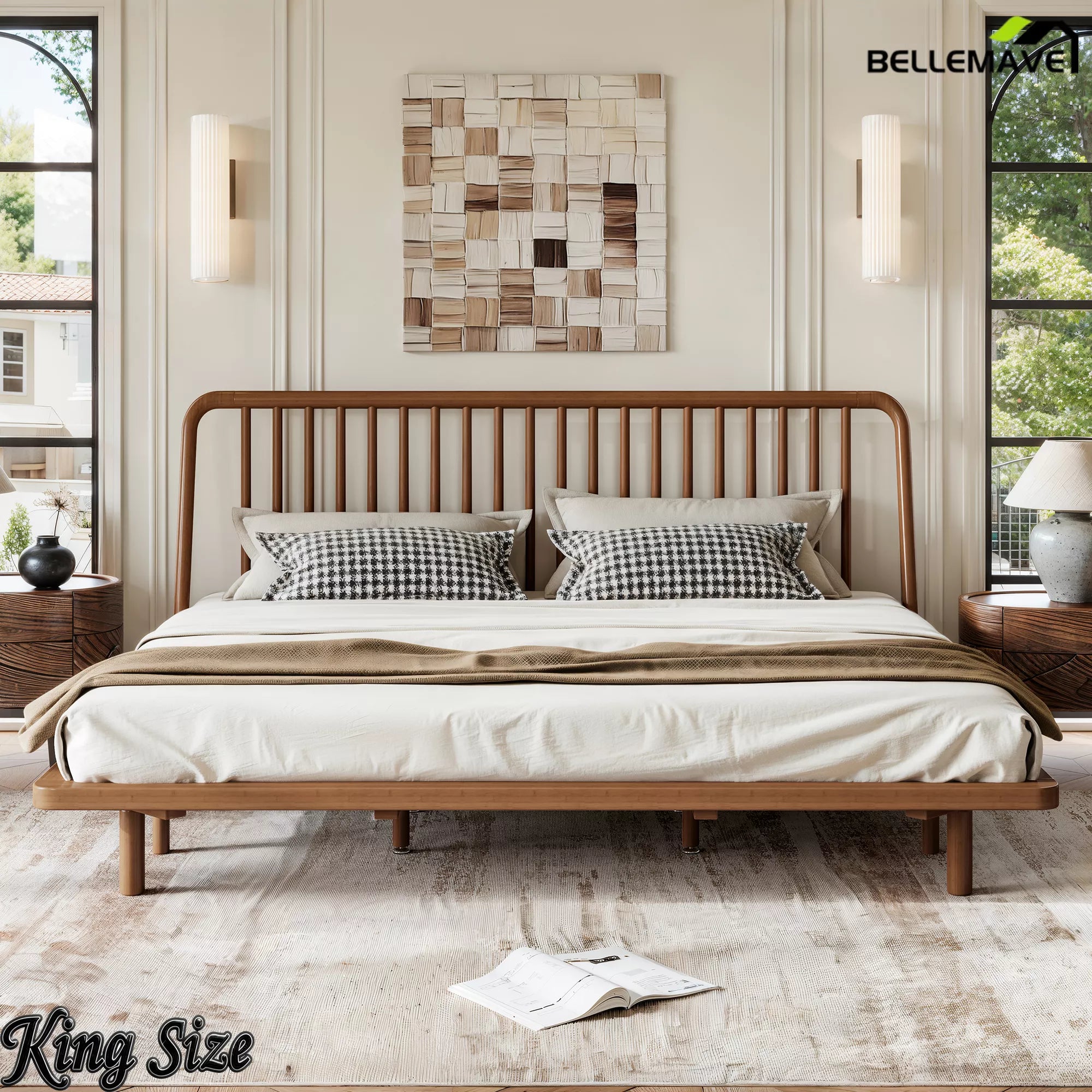King Brown Bamboo Platform Bed Front View